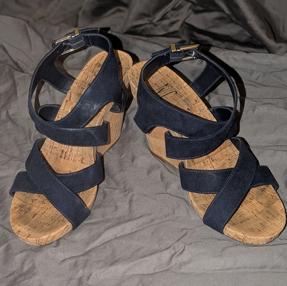 INC Black Wedge Sandals, Size 8
